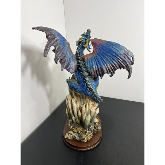 Magic Mystical Blue Dragon Climbing on Crystal Rock Collectible 14" Figurine - Picture 5 of 16